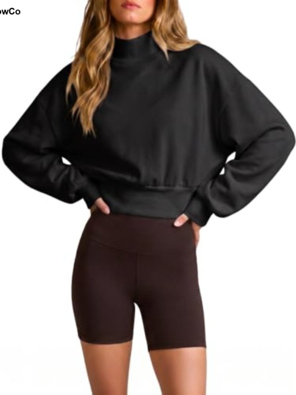 Mock Neck Cropped Sweatshirt Long Sleeve Pullover